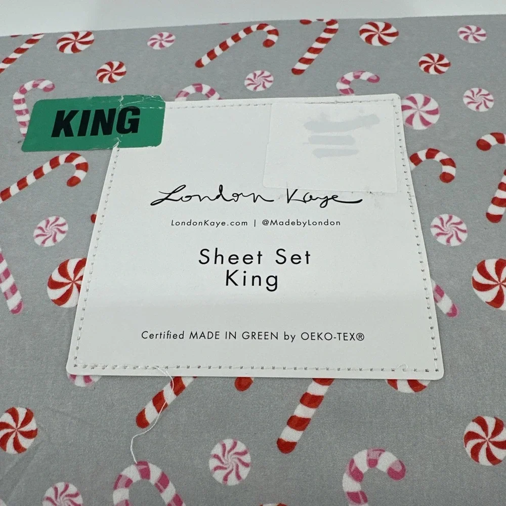 London Kaye Peppermint King Size Sheet Set 4 Piece Christmas‎ 2024